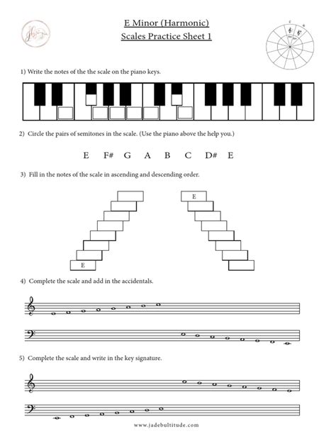 E Minor (Harmonic) Scale Practice Sheet 1 | PDF