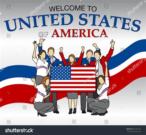 Welcome United States America Group People Immagine Vettoriale Stock