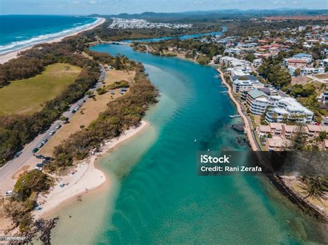 Aerial Shot Of Kingscliff Creek And Beach Stock Photo Download Image