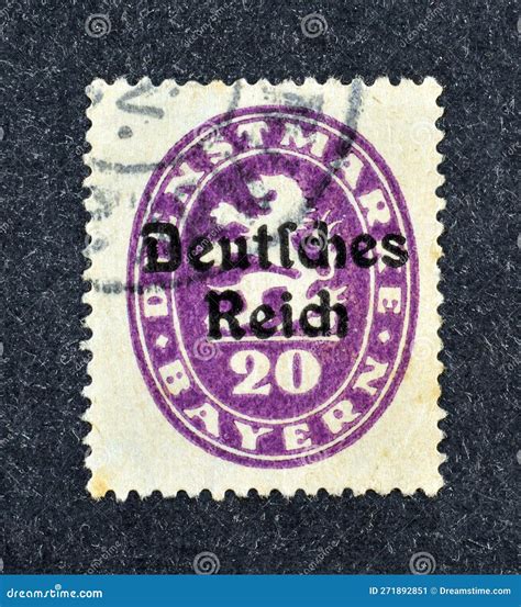 Official Bavaria Stamp Overprinted Deutsches Reich Editorial Photo