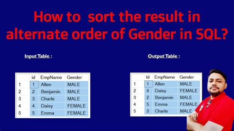 How To Sort The Result In Alternate Order Of Gender In Sql Sql Query Youtube