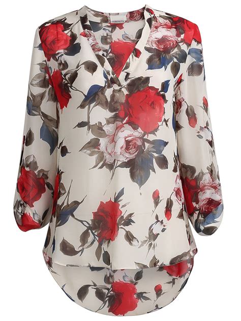 Shop Floral Print Dip Hem Blouse Online Shein Offers Floral Print Dip