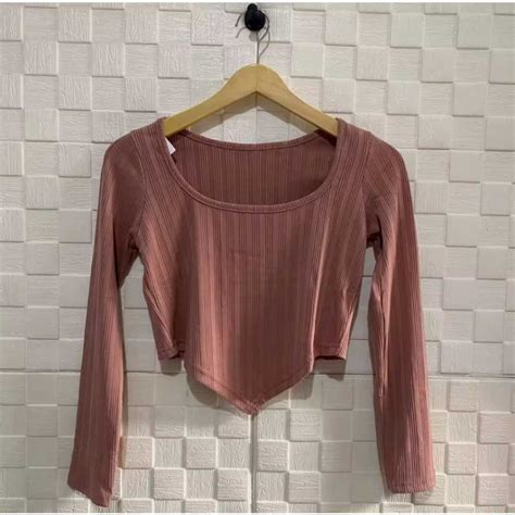 Jual Yolla Knit Crop Top Long Sleeve Baju Lengan Panjang Wanita Atasan