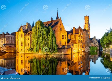 Bruges City Skyline at Night in Bruges, Belgium Stock Image - Image of night, landmark: 160888699