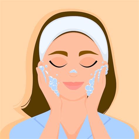 Chica de belleza se lava la cara con jabón ilustración vectorial