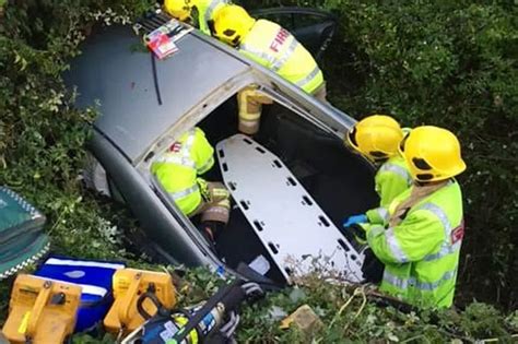 Langford Accident Car Flies Off Road Into Ditch After Crash With Lorry