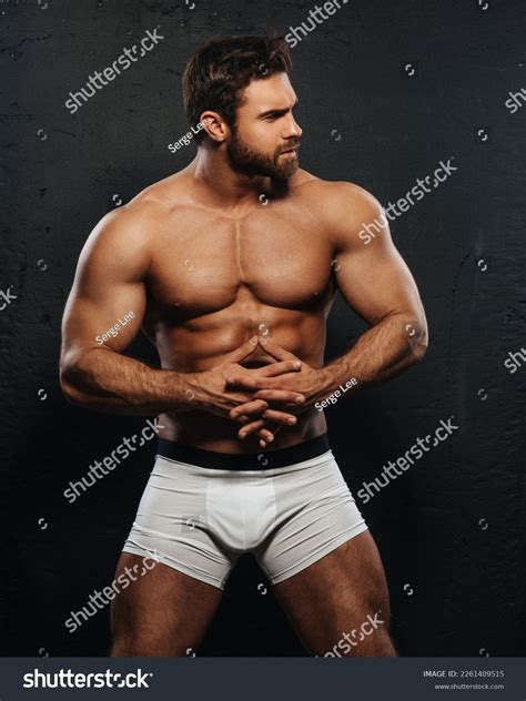 Naked Muscled Man White Boxer Underwear Stock Photo 2261409515