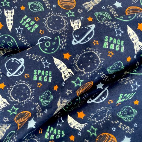 Rocket Planet Outer Space Flannel Fabric Spaceship Fabric Etsy