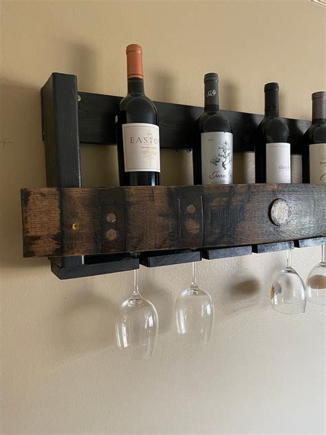 Whiskey Bourbon Barrel Stave Bar Back Shelf With Wine Glass Etsy