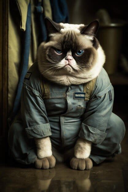 Premium AI Image Grumpy Cat In A Jumpsuit That Says Grumpy Cat