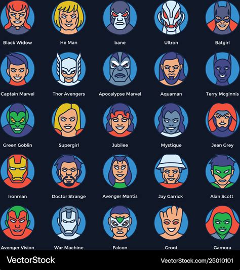 Superheroes and villains flat icons set Royalty Free Vector