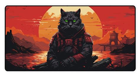 Cat Samurai Retro Mouse Desk Mat Etsy