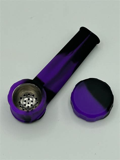 Silicone Tobacco Smoking Pipe With Metal Bowl And Cap Lid Black Purple Usa Ebay