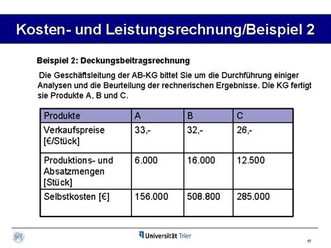 BWL III Rechnungswesen Kosten Und Leistungsrechnung Ak OR