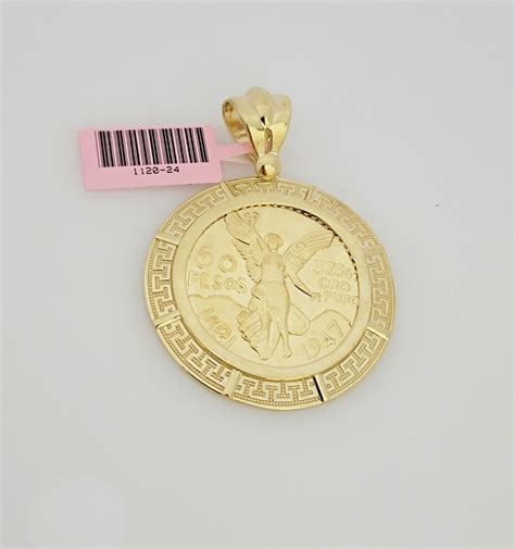Real 14k Gold Charm pendant Centenario Coin with Bezel Style Copy Coin