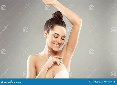 Armpit Epilation Lacer Hair Removal Young Woman Holding Her Arms Up