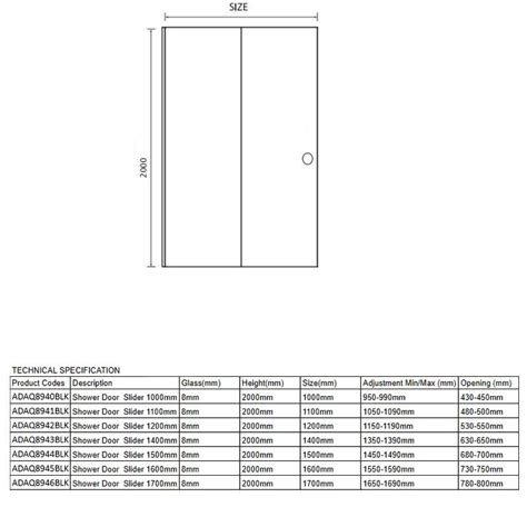 Aquadart 8mm Glass Rolla 8 Sliding Shower Door 1500mm Wide Matt Black