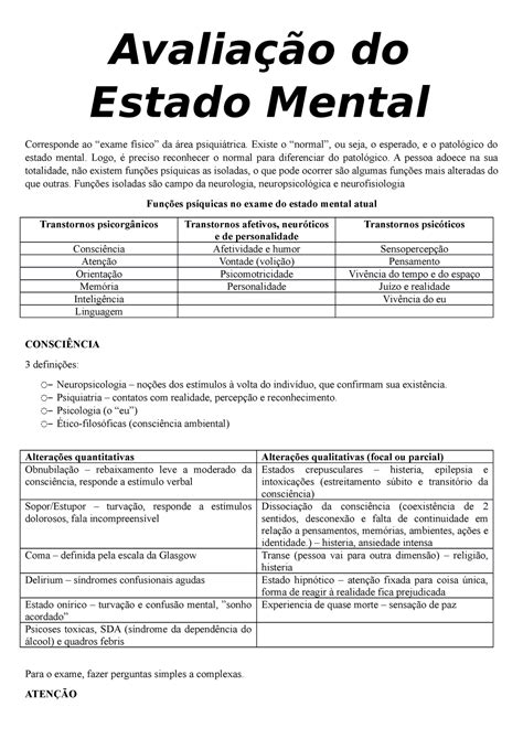 Avalia O Do Estado Mental Avalia O Do Estado Mental Corresponde Ao