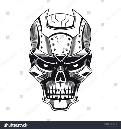 Cyborg Skull Emblem Design Monochrome Element Stock Vector Royalty