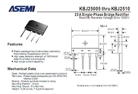 ASEMI整流桥KBJ2506中文资料 KBJ2506参数 KBJ2506 PDF资料 KBJ2506规格书下载 整流桥 ASEMI整流桥