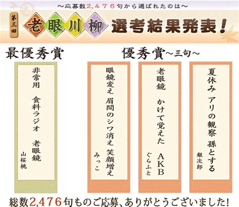 第3回 「老眼川柳最優秀賞発表」 老眼鏡i4uアイフォーユー★スタッフがあなたのエイジングケア応援します 楽天ブログ