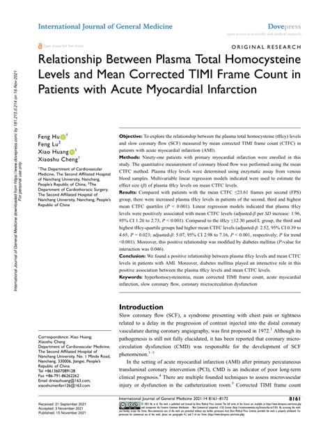 Pdf Relationship Between Plasma Total Homocysteine Levels And Mean