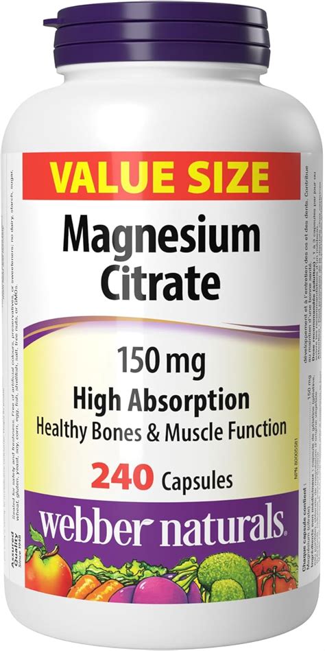 Webber Naturals Magnesium Citrate Mg Capsules High Absorption