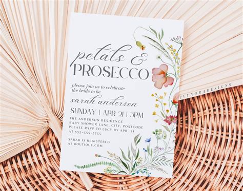 Petals And Prosecco Bridal Shower Invitation Template Watercolor Flower