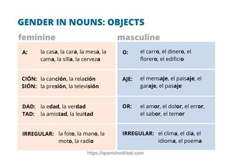 Spanish Gender Rules Masculine And Feminine Nouns Spanish With Tati