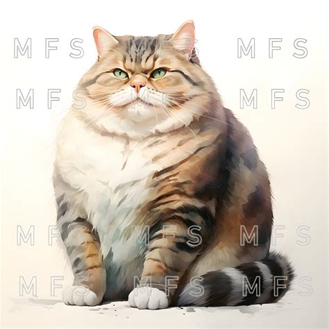 Watercolor Overweight Cats Clipart 20 High Quality S Instant