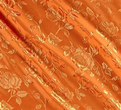 Orange Floral Jacquard Brocade Satin Fabric Polyester Etsy