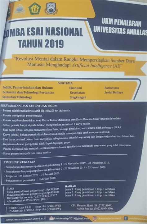 Lomba Essai Dan LKTI Dari Universitas Andalas Direktorat