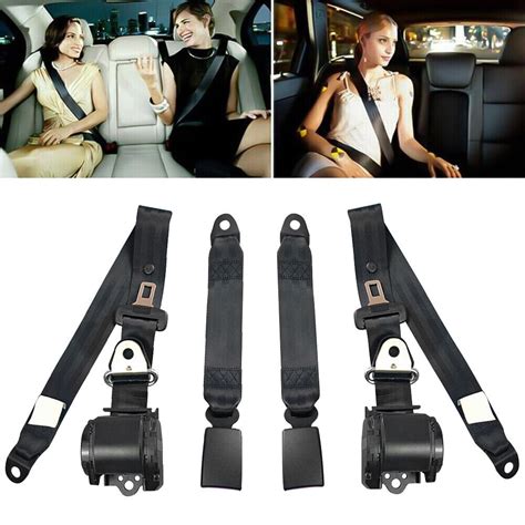 2 Set 3 Point Retractable Car Safety Seat Belt Lap Diagonal Belt Kit