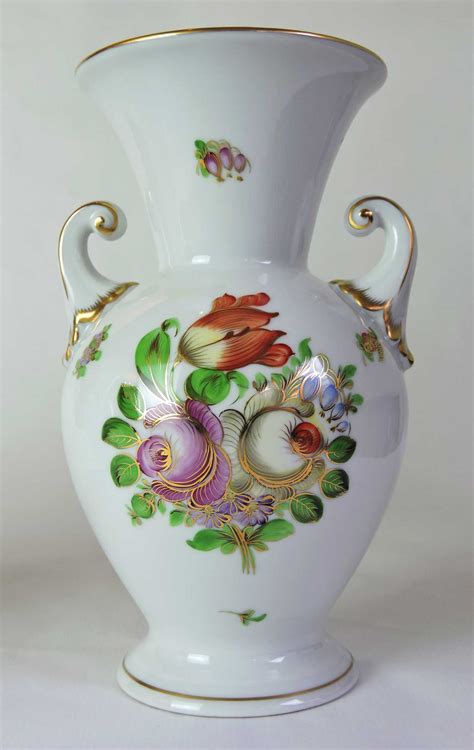 Pair Of Herend Porcelain Vases With Hand Painted Flower Pattern