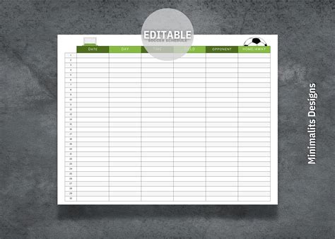 Soccer Schedule Template, Printable Football Schedule, Editable Soccer ...