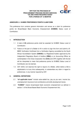 Fillable Online Annexure A Bbbee Preference Points Claim Form April