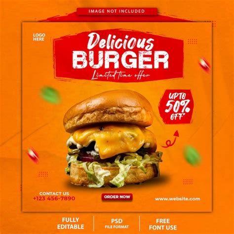 Premium Psd Delicious Burger And Food Menu Social Media Banner Template