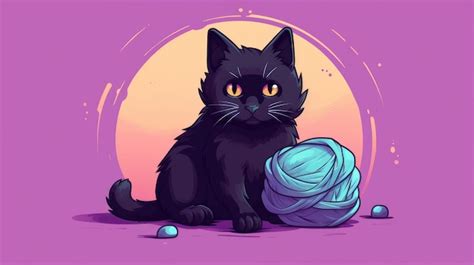 Premium Photo | Illustration of Sassy Black Cat with Yarn Ball on Soli _14xjpg