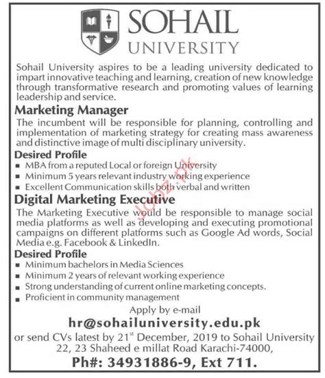 Sohail University Jobs In Karachi 2020 2024 Job Advertisement Pakistan