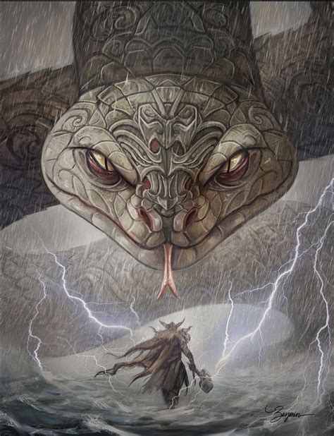 Jörmungandr Artwork by Benjamin Goutte Norse myth Norse mythology