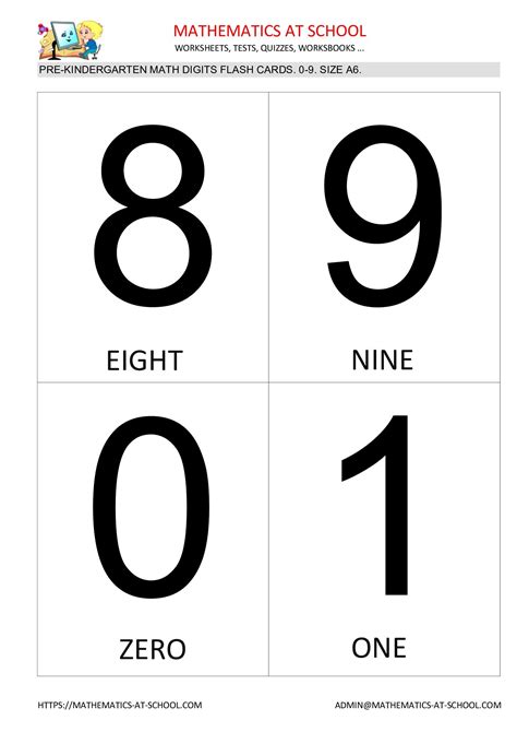 Pre-kindergarten math flash cards: numbers 0, 1, 2, 3, 4, 5, 6, 7, 8, 9 ...