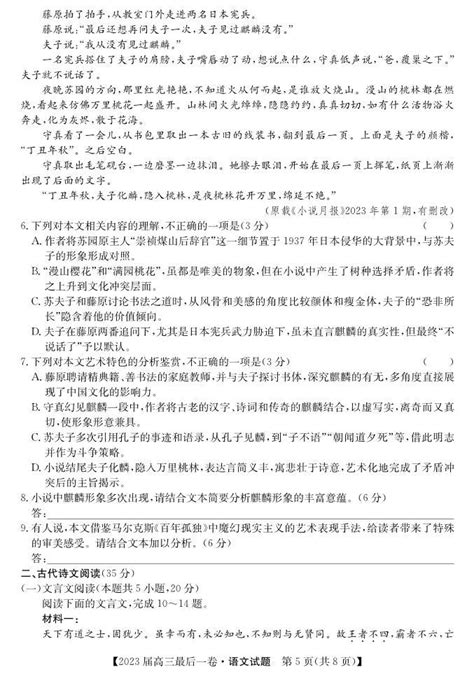 语文丨安徽省合肥市168中学2023届高三下学期6月最后一卷语文试卷及答案 教习网试卷下载