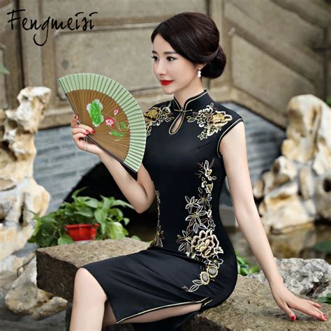 Fengmeisi Women Girl Chinese Cheongsam Short Qipao Style Sexy Dress