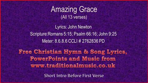 Amazing Graceoriginal With All 13 Verses Hymn Lyrics And Orchestral Music Youtube