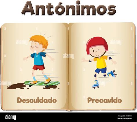 A Vector Cartoon Illustration Depicting The Antonyms Descuidado And