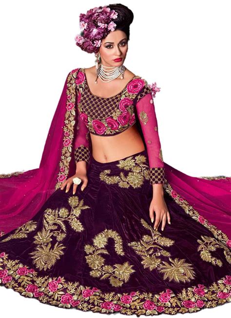 Purple Coloured Velvet Embroidered Lehenga Choli With Dupatta Brijraj 3292519