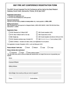 Fillable Online Ars Usda Fire Ant Conference Registration Form Fax