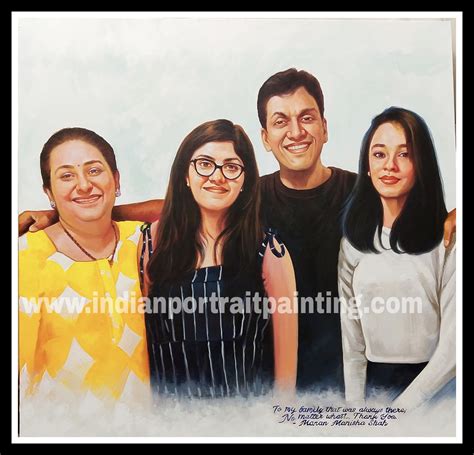 Personalised canvas portrait painting for family - Indian Portrait Painting