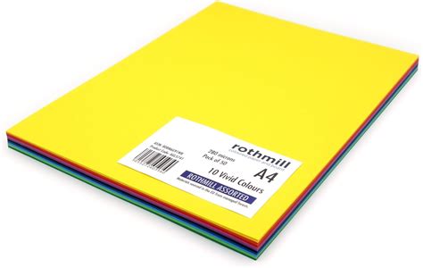 Rothmill Card 220gsm 280 Microns A4 210x297mm 50 Sheets 10 Vivid Colours Uk