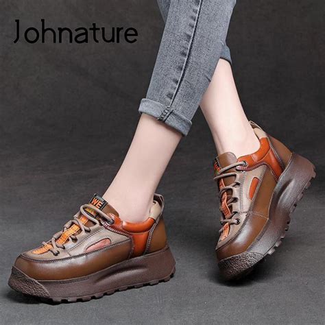 Cheap Johnature Genuine Leather Shoes Women Sneakers Mixed Colors